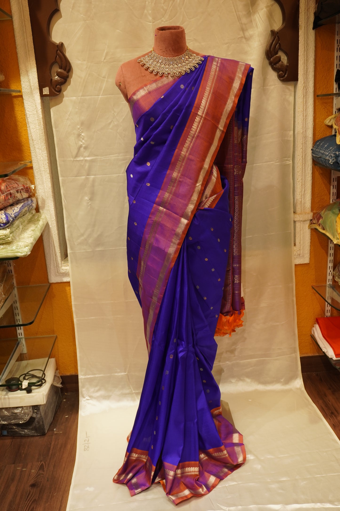 ZARTARI Handwoven Paithani Silk Saree – Royal Blue & Magenta Pink with Traditional Zari Border