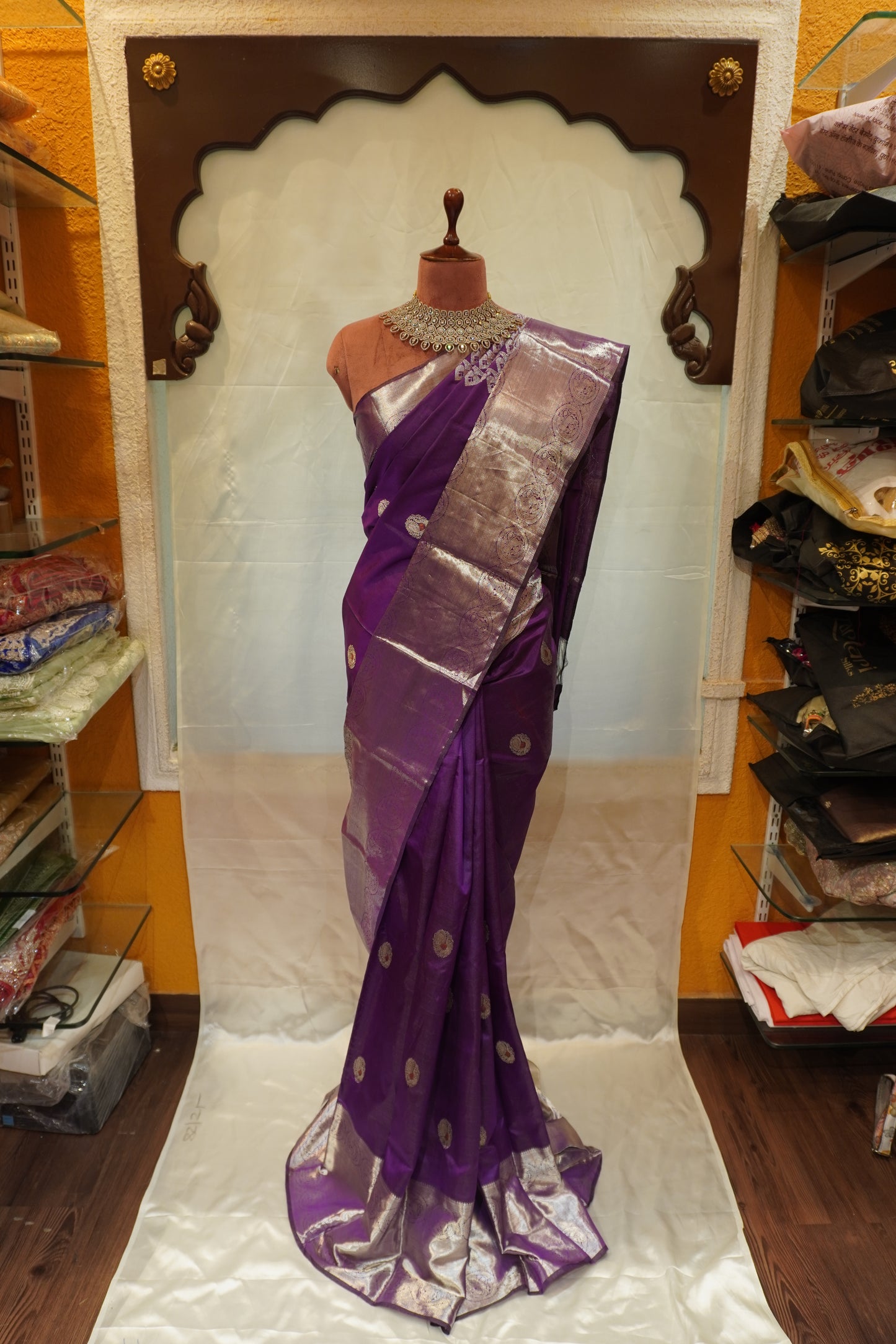 ZARTARI Handwoven Kanjivaram Silk Saree – Royal Purple with Silver Zari Border