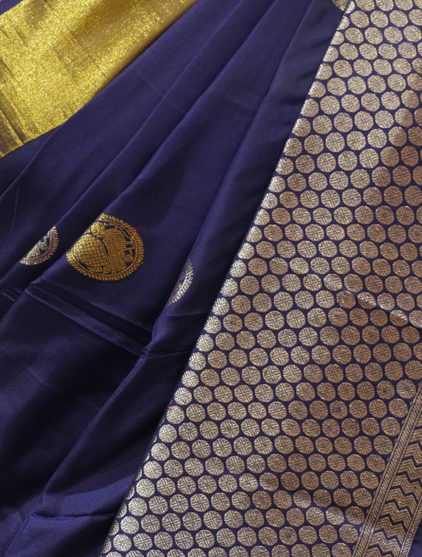 Zartari Handwoven Kanjivaram Silk Saree | Royal Blue with Silver Zari Border & Butta | Traditional Wedding Silk Saree