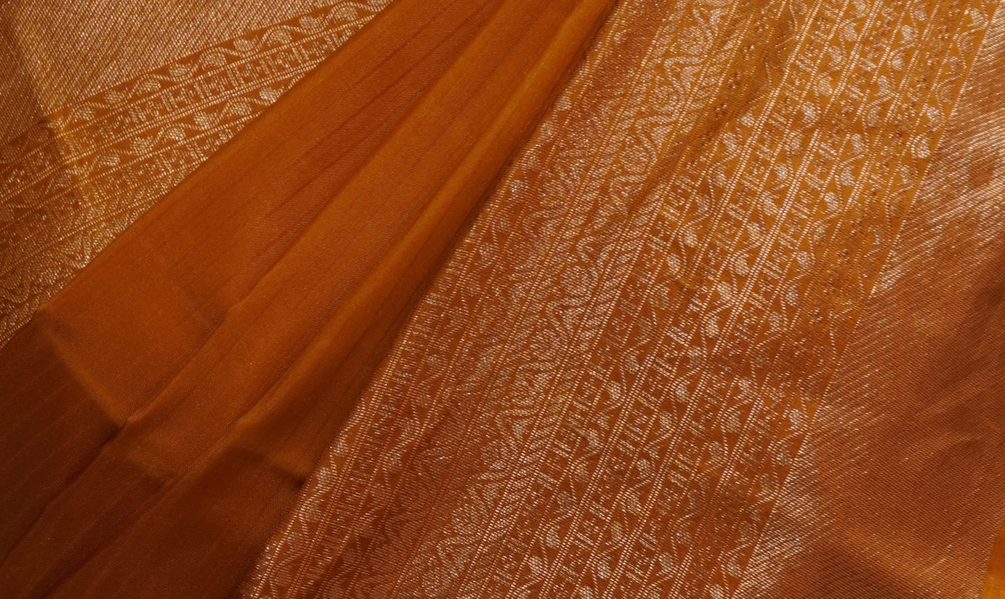 Zartari Handwoven Kanjivaram Silk Saree | Antique Copper Brown with Rich Self Zari Border
