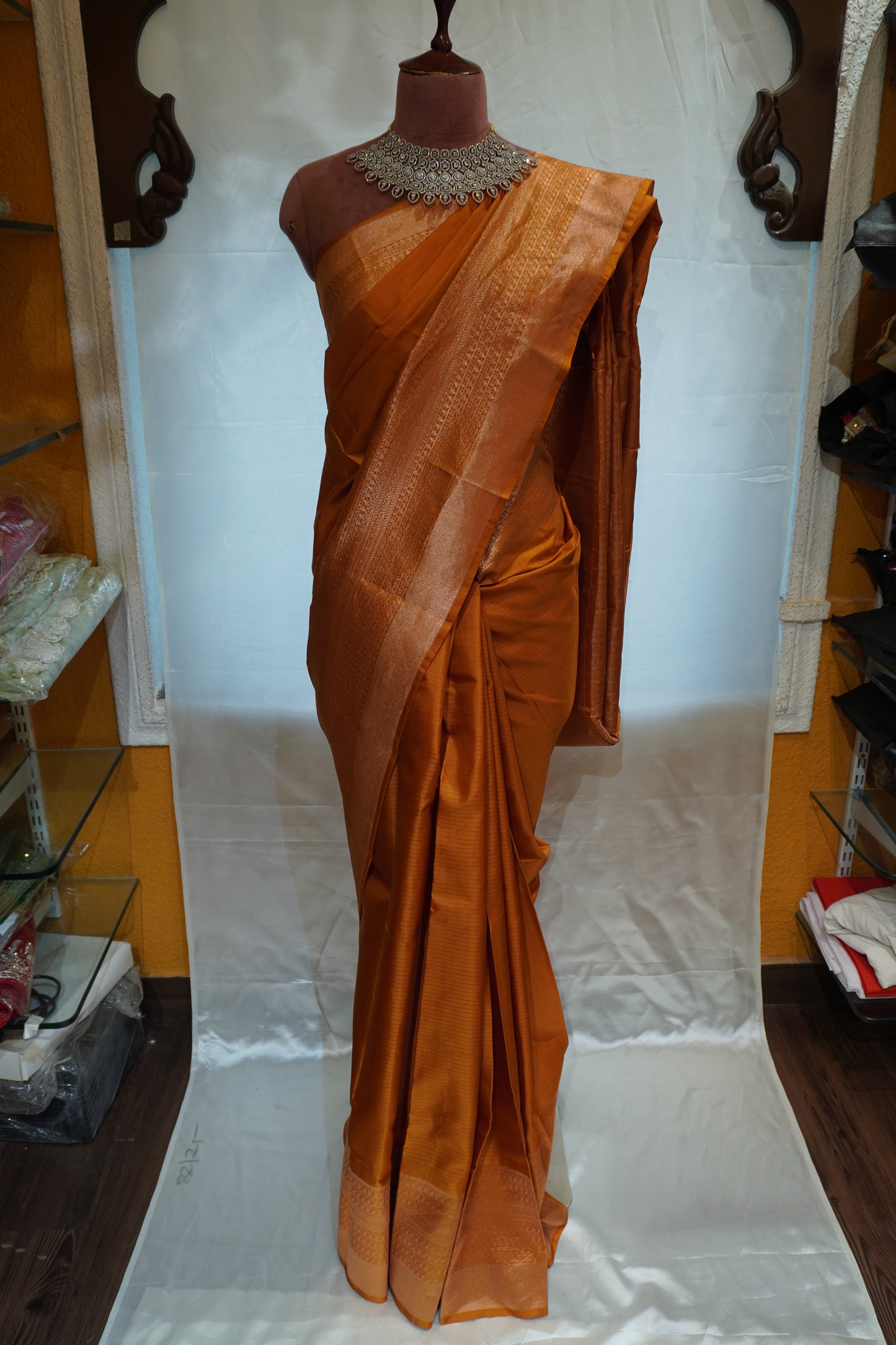 Zartari Handwoven Kanjivaram Silk Saree | Antique Copper Brown with Rich Self Zari Border