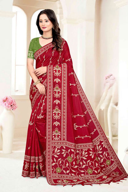Premium Handloom Art Silk Saree with Geometric Weave & Ikkat Inspired Pallu