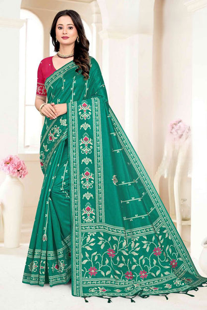 Premium Handloom Art Silk Saree with Geometric Weave & Ikkat Inspired Pallu
