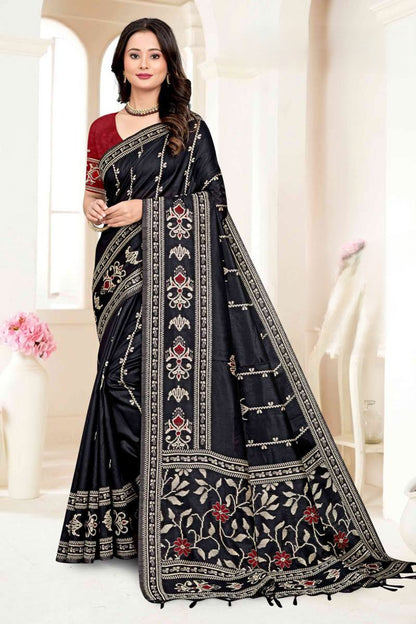 Premium Handloom Art Silk Saree with Geometric Weave & Ikkat Inspired Pallu