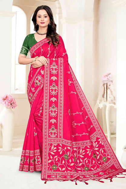 Premium Handloom Art Silk Saree with Geometric Weave & Ikkat Inspired Pallu