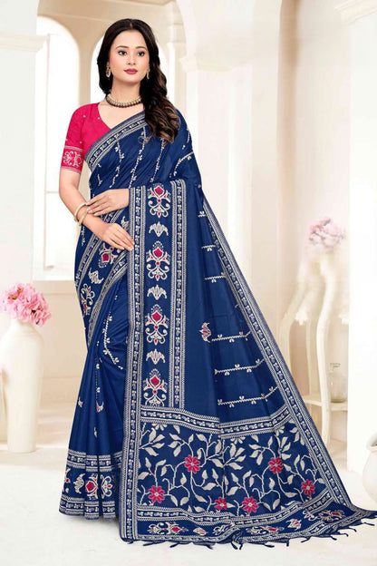 Premium Handloom Art Silk Saree with Geometric Weave & Ikkat Inspired Pallu