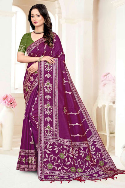 Premium Handloom Art Silk Saree with Geometric Weave & Ikkat Inspired Pallu