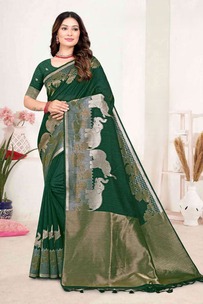 ZARTARI Silk Saree with Elephant Lotus Border, Banarasi Style Zari Pallu - Festive & Party Wear Saree for Women