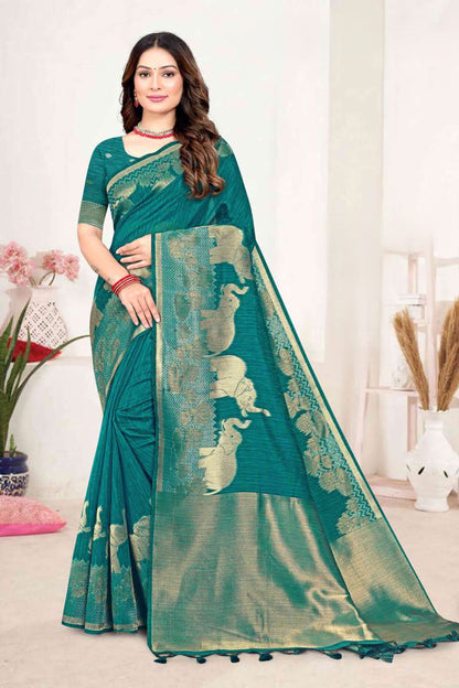 ZARTARI Silk Saree with Elephant Lotus Border, Banarasi Style Zari Pallu - Festive & Party Wear Saree for Women