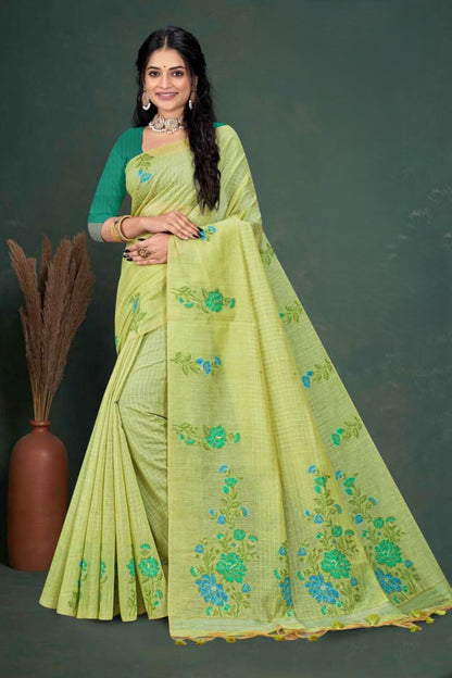 Muga Cotton Checks Saree with Floral Embroidery - Casual & Office Wear Saree