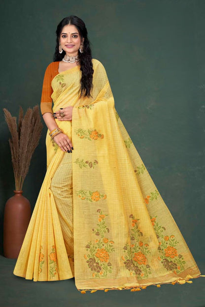 Muga Cotton Checks Saree with Floral Embroidery - Casual & Office Wear Saree
