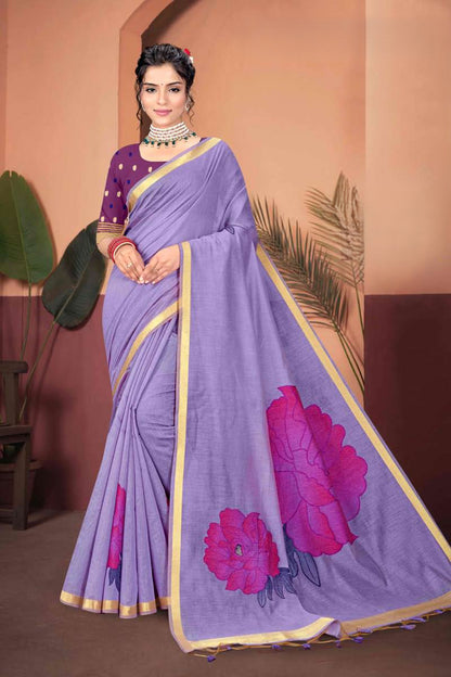 Muga Cotton Saree with Oversized Rose Motif - Elegant Solid Saree for Women