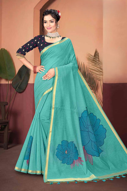 Muga Cotton Saree with Oversized Rose Motif - Elegant Solid Saree for Women