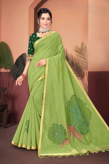 Muga Cotton Saree with Oversized Rose Motif - Elegant Solid Saree for Women