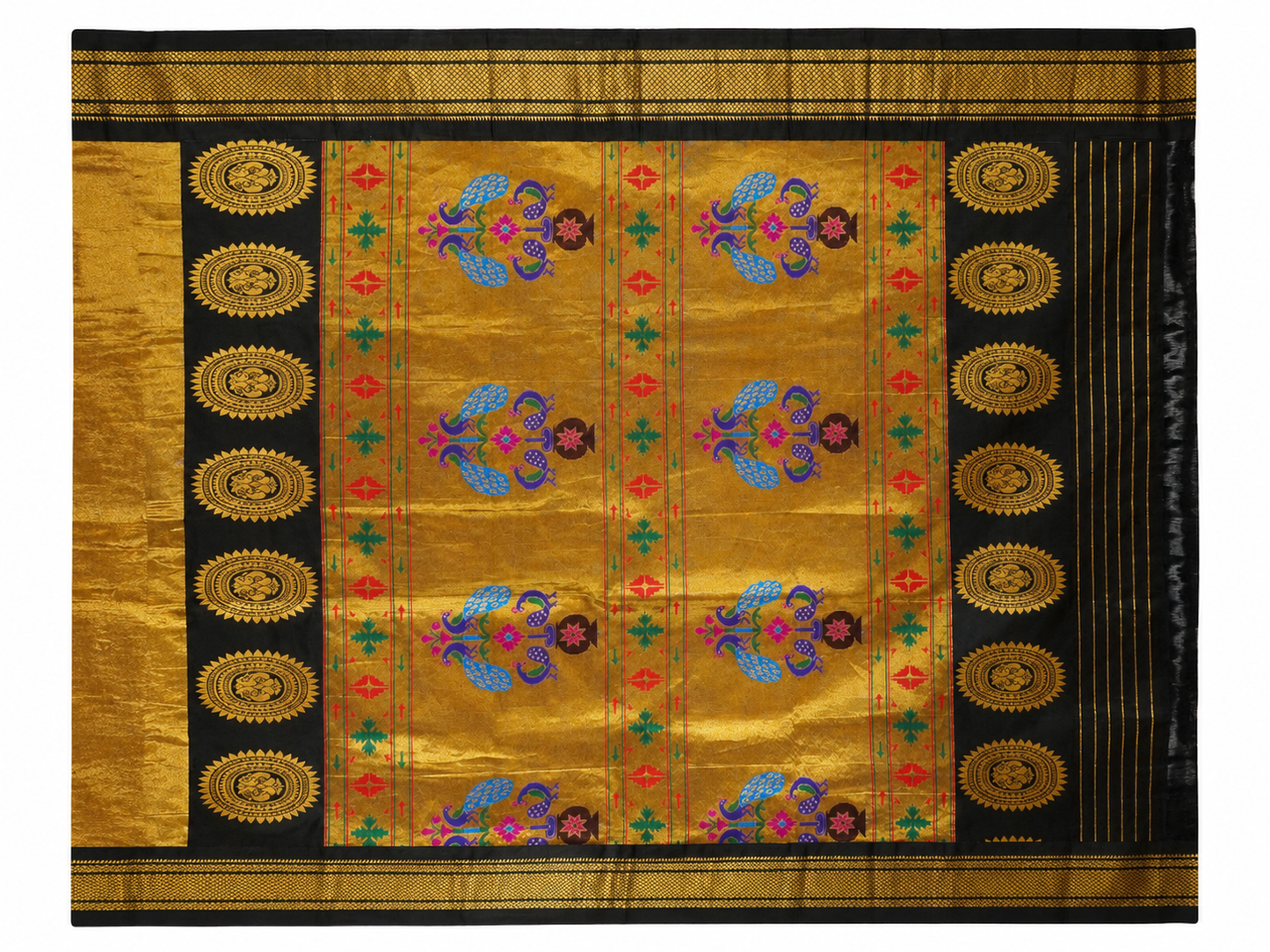 Zartari Black Paithani Silk Saree with Peacock Motif Pallu & Zari Border