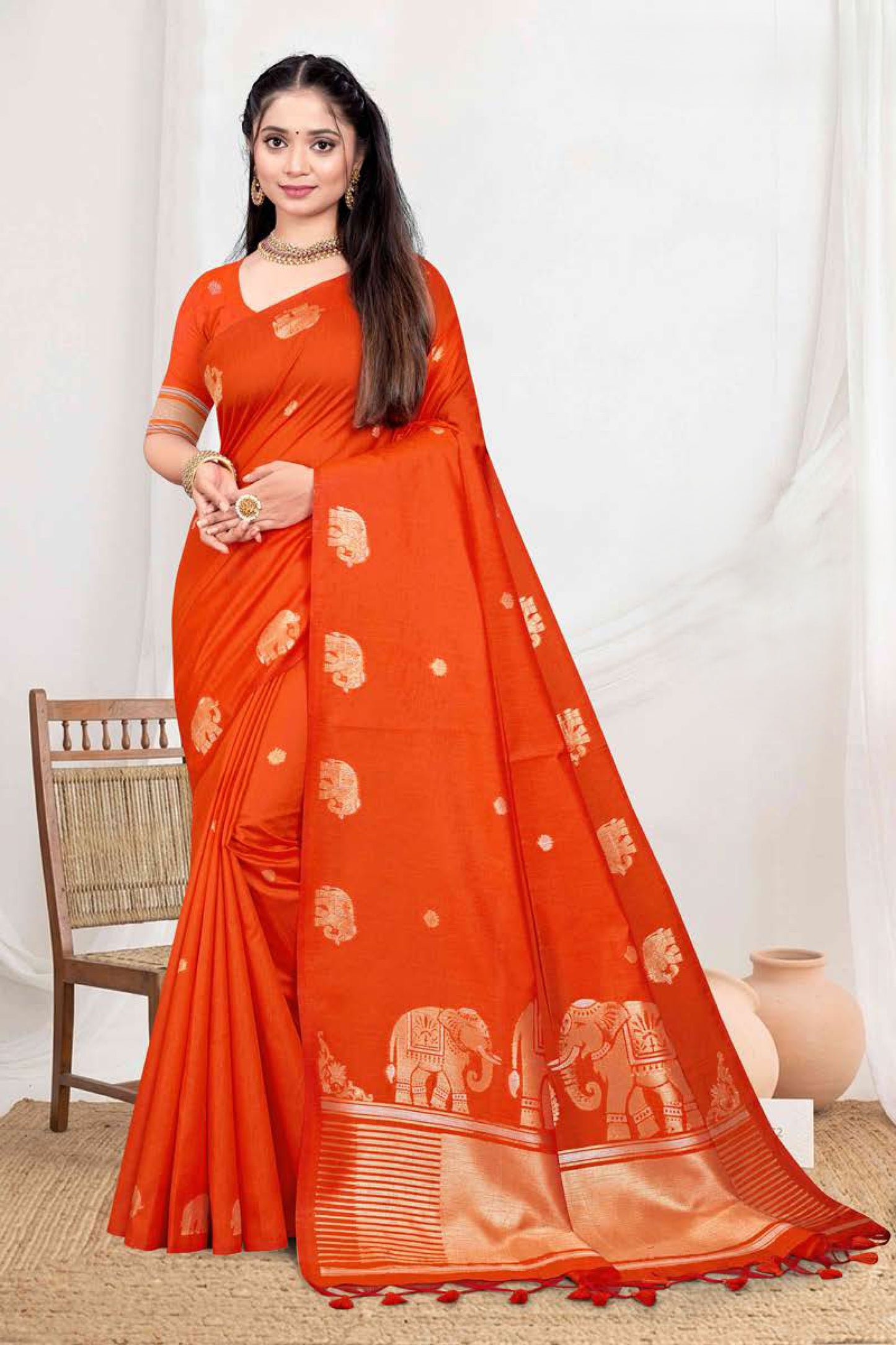 Premium Zartari Silk Festive Saree with Banarasi Zari Border & Royal Elephant Pallu Motifs
