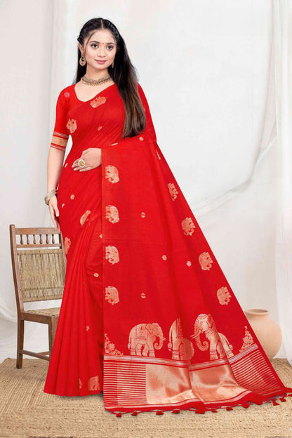 Premium Zartari Silk Festive Saree with Banarasi Zari Border & Royal Elephant Pallu Motifs