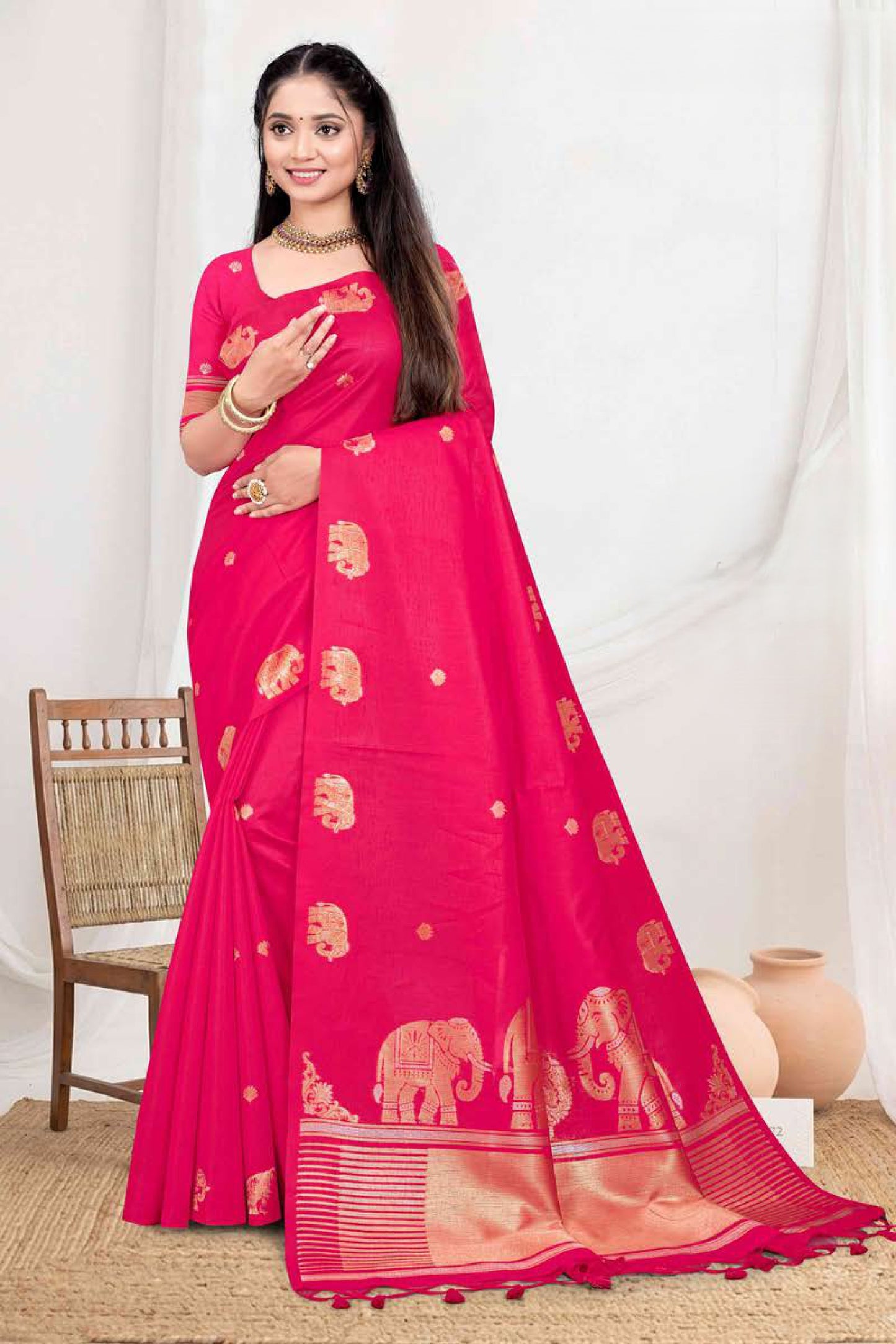 Premium Zartari Silk Festive Saree with Banarasi Zari Border & Royal Elephant Pallu Motifs