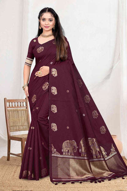 Premium Zartari Silk Festive Saree with Banarasi Zari Border & Royal Elephant Pallu Motifs