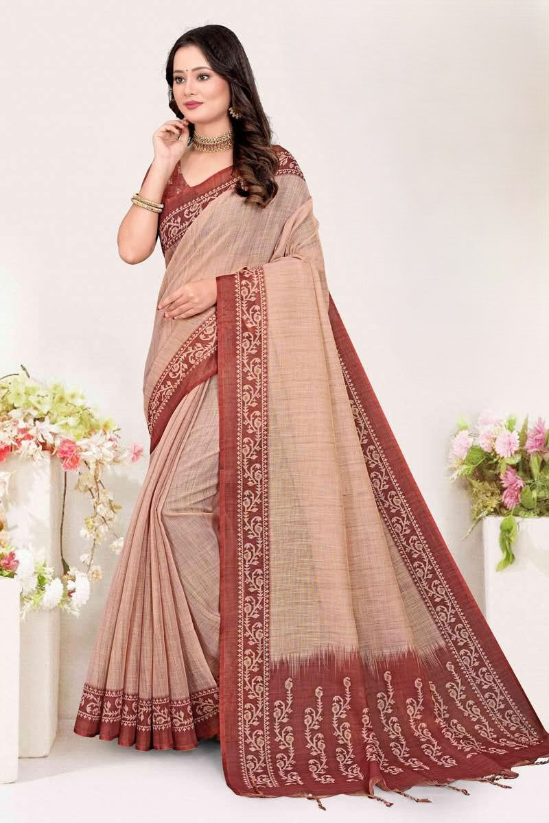 Blended Mul Cotton Saree with Exclusive Kalamkari Design